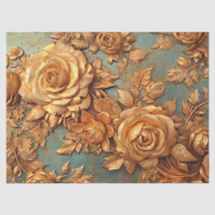 Vintage Imitate Gold Rose staubblaue blaue Barocke Seidenpapier