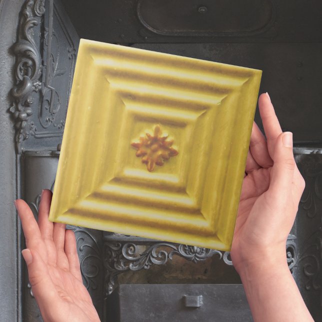 Vintage Imitate Jugendstil-Gelbe Blume Fliese (yellow geometric floral art nouveau simple modern vintage tiles)