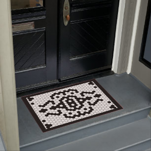 Vintage Imitate Tile Black & White Thick Border Fußmatte