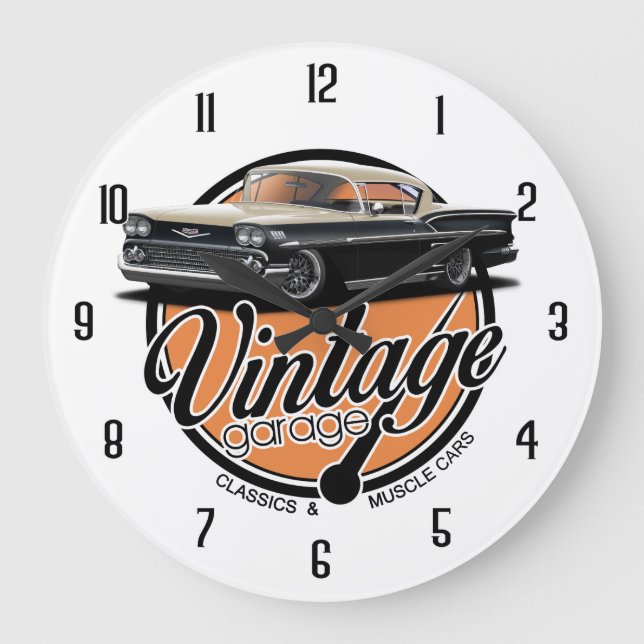 Vintage Impala-Garage Große Wanduhr (Vorderseite)