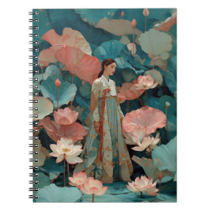 Vintage-Impasto-Hanbok und rosa Lotus Notizblock