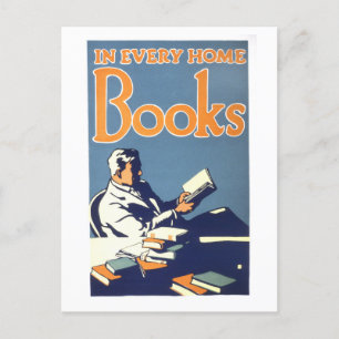 Vintage "In jedem Zuhause Bücher" Bibliotheksplaka Postkarte