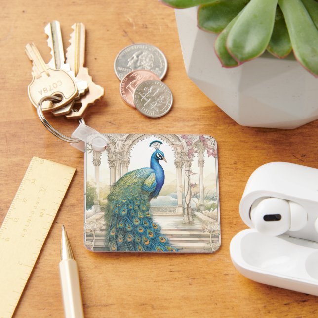 Vintage Indian Style Floral Garden Peacock Schlüsselanhänger (Schreibtisch)