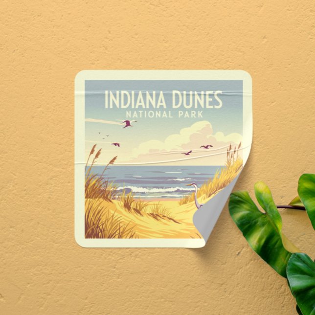 Vintage Indiana Dunes National Park  Quadratischer Aufkleber (Von Creator hochgeladen)