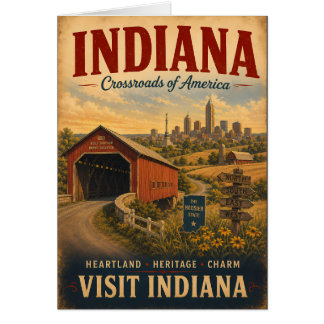 Vintage Indiana-Reiseplakat mit überdückter Brücke