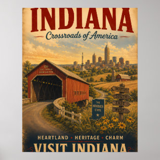 Vintage Indiana-Reiseplakat mit überdückter Brücke Poster