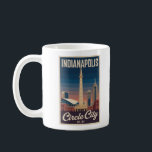 Vintage Indianapolis Indiana Retro Cityscape Trave Kaffeetasse<br><div class="desc">Celebrate the historic charm of Indiana’s capital with this vibrant retro-style illustration of Indianapolis. This nostalgic cityscape features the iconic Soldiers and Sailors Monument at the heart of downtown, surrounded by the bold skyline and a prominent sports stadium along the cityscape. “INDIANAPOLIS” appears proudly across the top in strong vintage...</div>