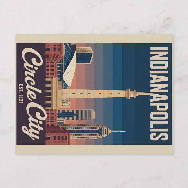 Vintage Indianapolis Indiana Retro Cityscape Trave Postkarte (Vorderseite)