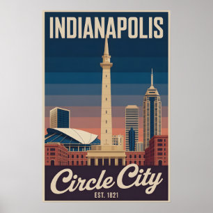 Vintage Indianapolis Indiana Retro-Stadtansicht Re Poster