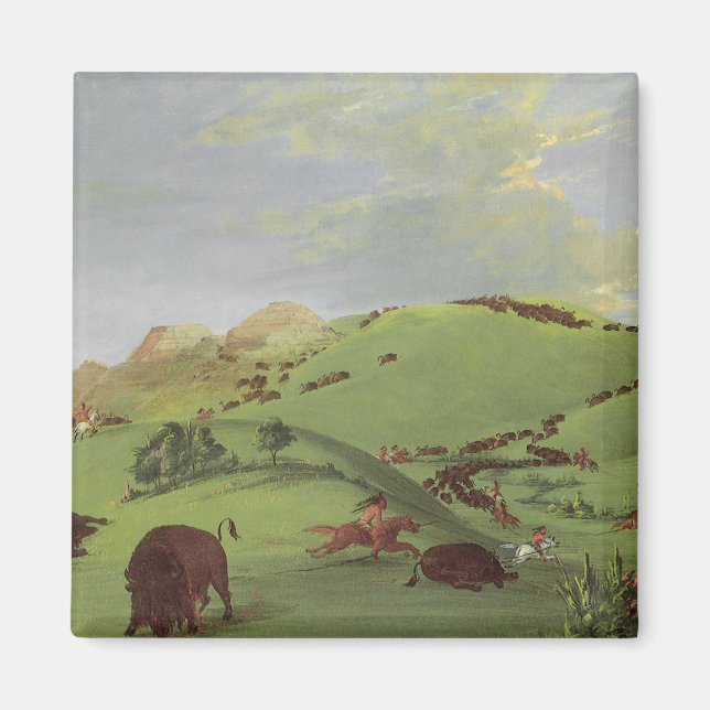 Vintage Indianer, Buffalo Chase von Catlin Magnet (Vorne)