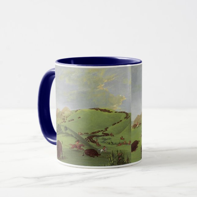 Vintage Indianer, Buffalo Chase von Catlin Tasse (Vorderseite Links)