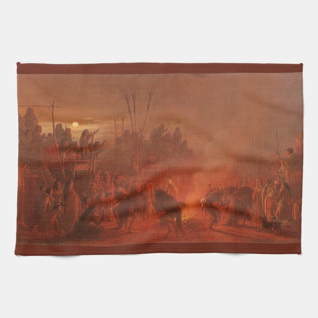 Vintage Indianer, Buffalo-Tanz von Wimar Geschirrtuch (Horizontal)