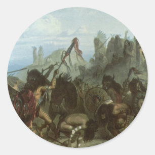 Vintage Indianer, Büffeltanz von Karl Bodmer Runder Aufkleber