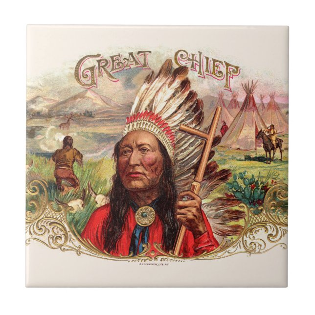 Vintage Indianer-Großer-Zigarrenschachtel Fliese (Vorderseite)