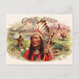 Vintage Indianer-Großer-Zigarrenschachtel Postkarte