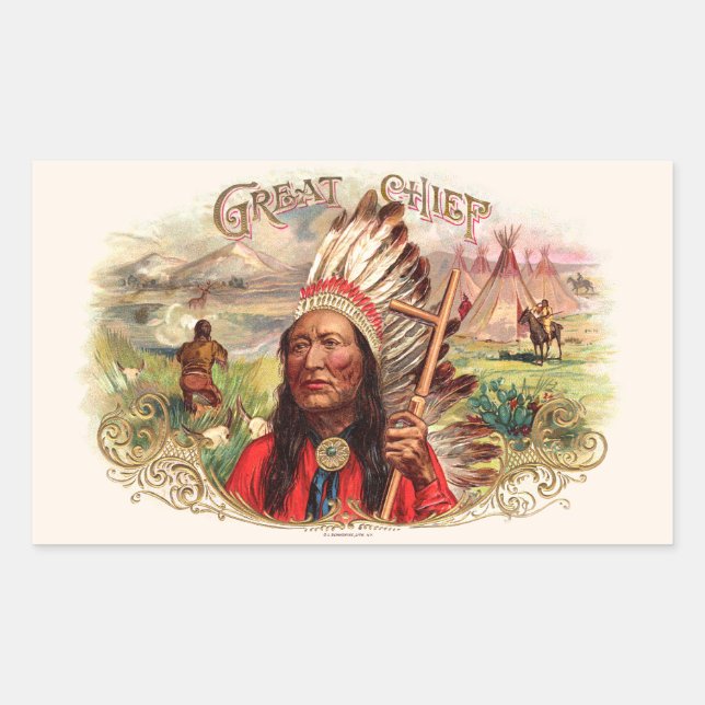 Vintage Indianer-Großer-Zigarrenschachtel Rechteckiger Aufkleber (Vorderseite)