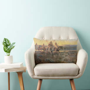 Vintage Indianer, Pieganer von CM Russell Lendenkissen