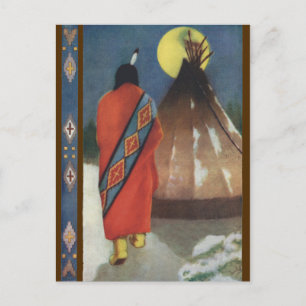 Vintage Indianer und Tipi Postkarte