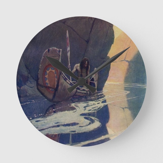 Vintage Indianerkanone Paddeln mit Sun-Symbol Runde Wanduhr (Vorderseite)