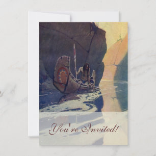 Vintage Indianerkanone Paddling Sun Classic Einladung