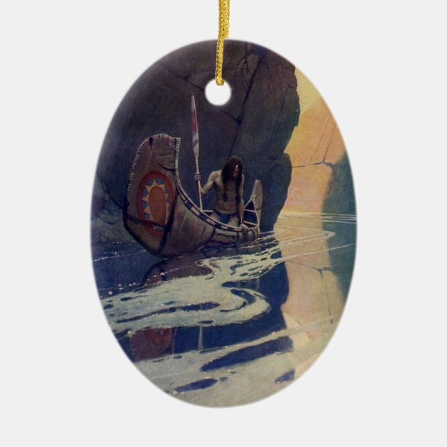 Vintage Indianerkanone Paddling Sun Classic Keramik Ornament (Vorne)