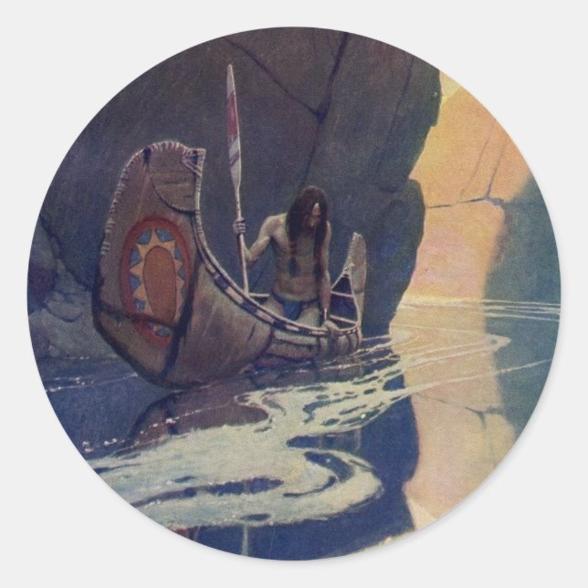 Vintage Indianerkanone Paddling Sun Classic Runder Aufkleber (Vorderseite)