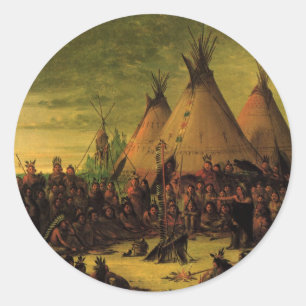 Vintage Indians, Sioux-Kriegsrat von Catlin Runder Aufkleber