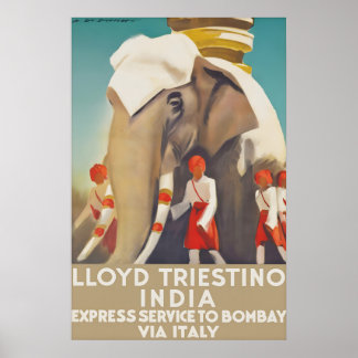 Vintage-Indien-Reiseplakat Lloyd Triestino Bombay Poster