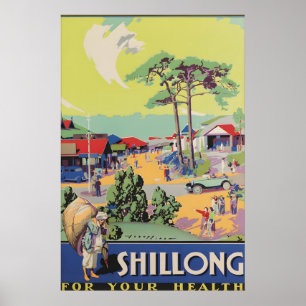 Vintage Indien Shillong Reiseplakat Meghalaya Poster
