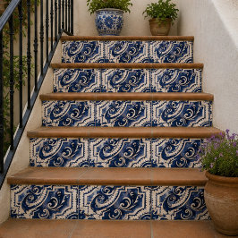 Vintage Indigo Hand Painted Blue Ornamental Mosaic Fliese