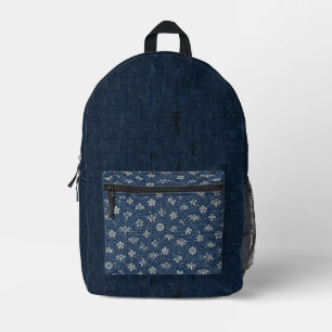 Vintage Indigo Japanisches Florales Mehrschichtdes Bedruckter Rucksack
