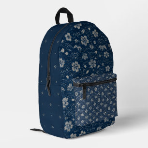 Vintage Indigo Japanisches Florales Mehrschichtdes Bedruckter Rucksack