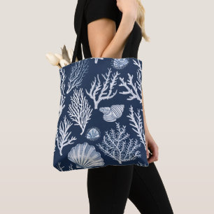 Vintage Indigo Navy Blau Coastal Koralle & Muschel
