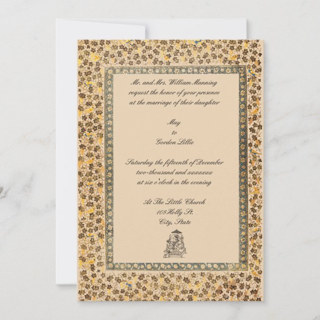 Vintage indische Birds & Grapevine Border Wedding Einladung (Vorderseite)