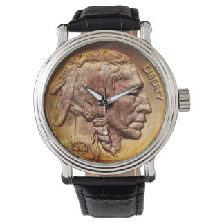 Vintage-Indische-Kopf-Nickel-Münze Native American Armbanduhr