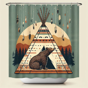 Vintage Indische Stämme des Native Teepee Bären Duschvorhang