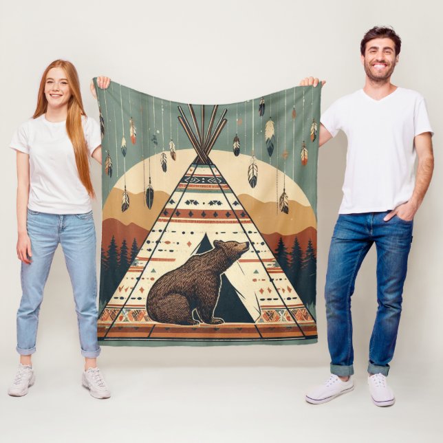 Vintage Indische Stämme des Native Teepee Bären Fleecedecke (Beispiel)