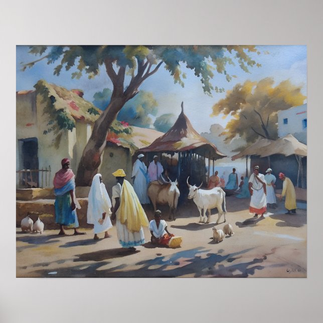 Vintage indische Village Art Poster (Vorne)