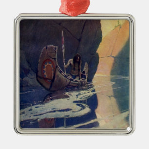 Vintage Indischer Kanu Paddling Sonne Klassiker Ornament Aus Metall