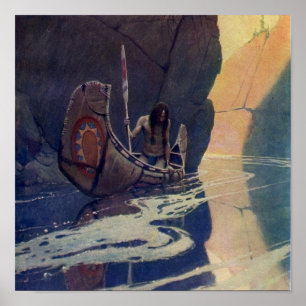 Vintage Indischer Kanu Paddling Sonne Klassiker Poster