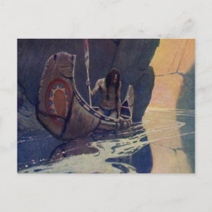 Vintage Indischer Kanu Paddling Sonne Klassiker Postkarte