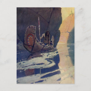 Vintage Indischer Kanu Paddling Sonne Klassiker Postkarte