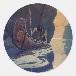 Vintage Indischer Kanu Paddling Sonne Klassiker Runder Aufkleber