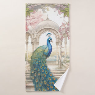 Vintage indischer Stil Blumen Garten Pfau Badehandtuch