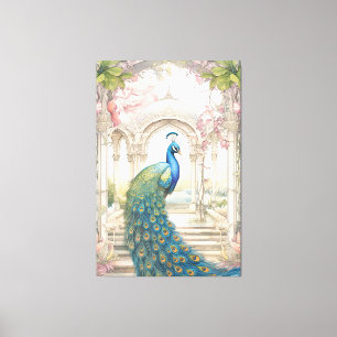 Vintage indischer Stil Blumen Garten Pfau Leinwanddruck