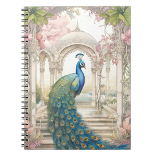 Vintage indischer Stil Blumen Garten Pfau Notizblock