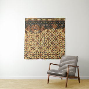 Vintage indonesischer Batik Kawung Muster Rustikal Wandteppich