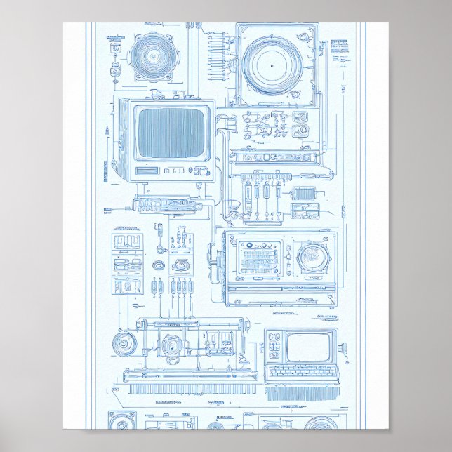 Vintage Industrial Art: Retro-Tech Modular Machine Poster (Vorne)