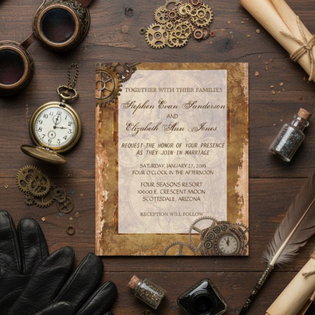 Vintage Industrial Steampunk Wedding Invitation Flyer (Von Creator hochgeladen)