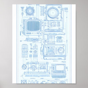 Vintage-Industriekunst: Retro-Tech-Modularmaschine Poster